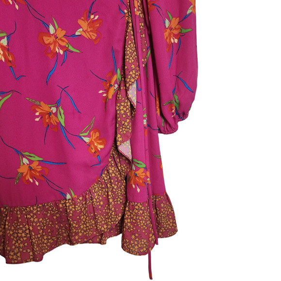 Charles Henry Blouson Sleeve Printed Wrap Dress size large - Picture 5 of 8